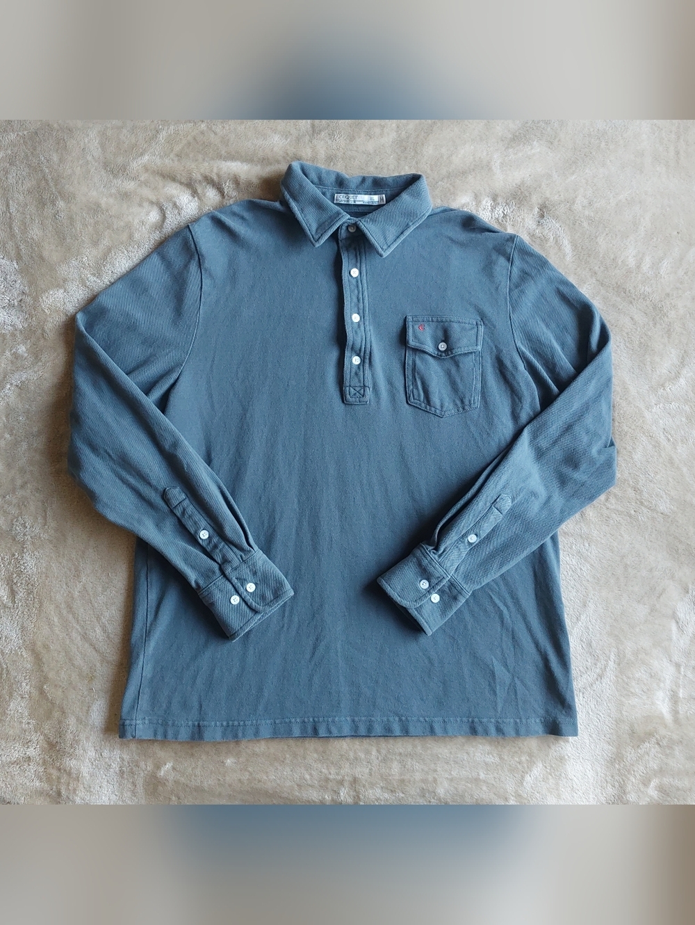 Criquet Men's Charcoal Organic Cotton Long Sleeve Polo Shirt | XL
